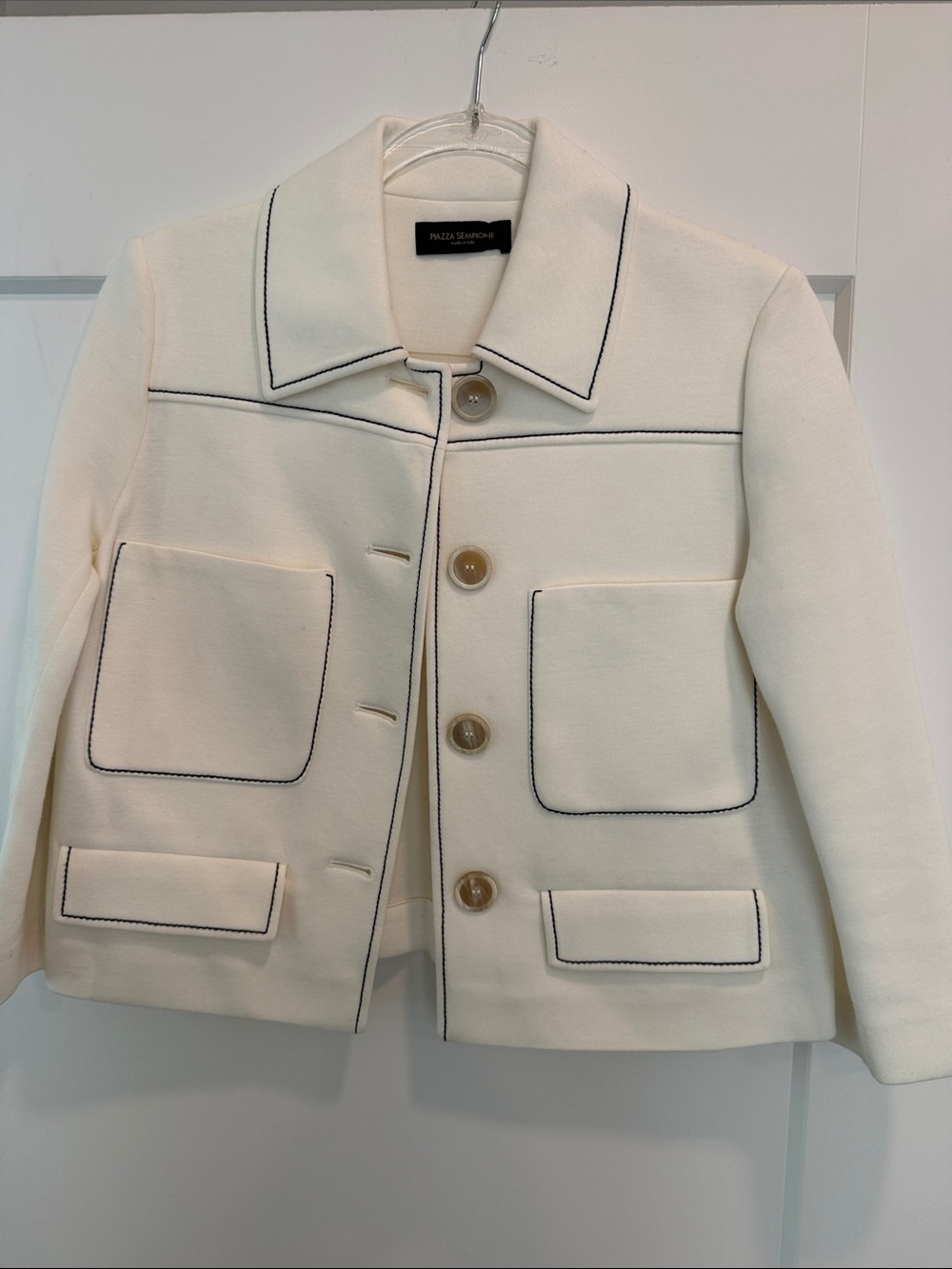 Piazza sempione Cream Jacket with Navy Contrast Trim